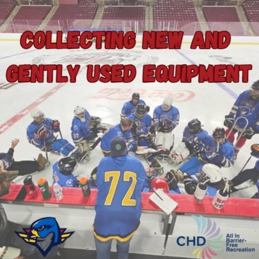 From February 3-28th, we will be collecting equipment donations in our lobby.
CHD ALL IN-Springfield Thunderbirds Sled Hockey Teams are in need of the following equipment: (Senior &amp; Jr)
Shin Pads, Elbow Pads, Gloves, Hockey Bags, Non-Expired Helmets w/cages
