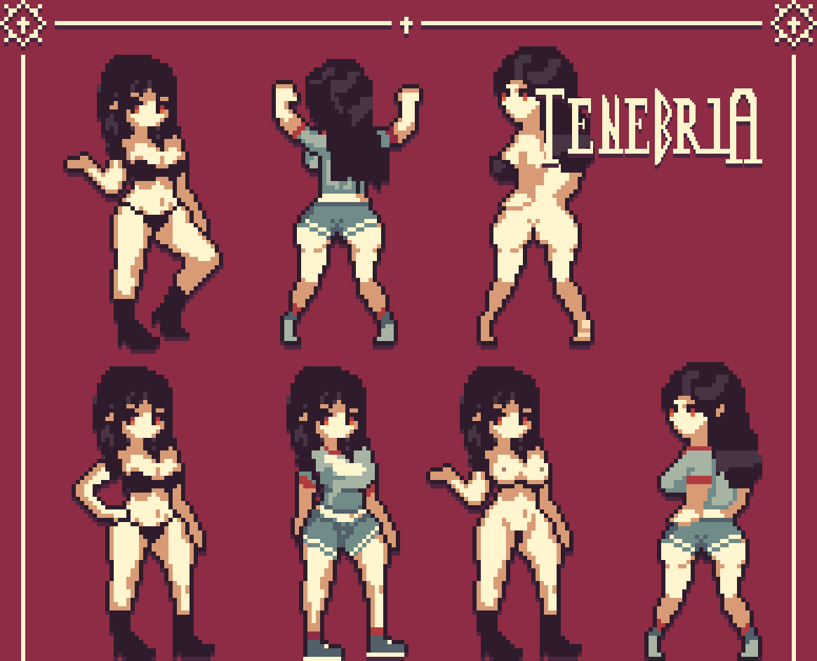 ClariceDevPy's tweet photo. Prototype of Mia's combat sprite. She's still taking shape but even as a prototype, she has a way of making you stop and stare. 🖤

#Tenebria #NSFW #pixelart https://t.co/1sqsI0DS4T