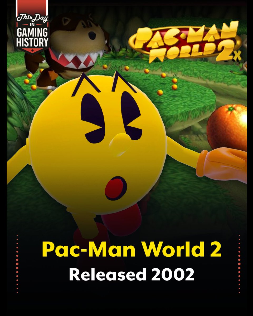 ThisDayGaming's tweet image. Pac-Man World 2 Turns 24 Today! 👻🍒

Released in 2002 on PlayStation 2, Namco chased Pac with ice skate, trampoline jumps, &amp;amp; ghost boss battles across 6 worlds—power pellet combos, submarine levels, &amp;amp; classic maze revivals in 3D platforming fun!

#PacManWorld2