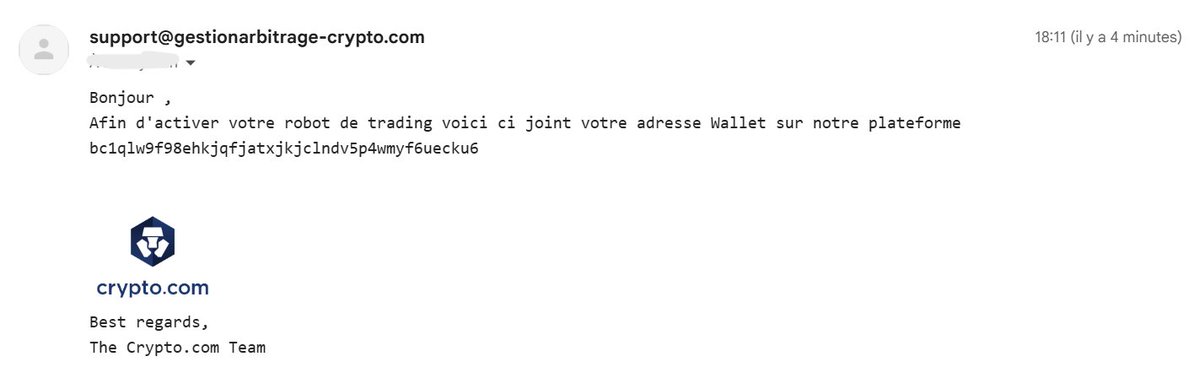 SylvainCrypt0's tweet photo. 😡 ALERTE ARNAQUE 🚨
 +33 1 62 14 23 06
"https://t.co/KIN343UdqJ" vient de me tel, me disant qu'ils avaient racheté la plateforme Tradeo et que j'avais exactement 246.5€ à récupérer!
Je peux mettre ça sur un robot de trading arbitrage crypto mais pour qu'il fonctionne, il faut 500€ minimum!

😡 ILS AVAIENT MON IDENTITE COMPLETE !!!

Je sent l'arnaque à 10km mais...
J'accepte de jouer le jeu, on me propose de télécharger Trustwallet puis d'ajouter donc les 253.5€ manquants pour faire tourner le robot!

Ensuite, je recevrait par mail les identifiants pour retirer mes fonds après 3 mois de fonctionnement !
👉🏻 support@gestionarbitrage-crypto.com

J'ai tout de même été bluffé !
- mon identité complète
- avec des bruits de fonds type plateforme d'appel
- un "service administratif" qui m'envoie l'adresse de wallet par mail
- un monsieur posé au téléphone, dans un très bon français 

Mais un manque de connaissances techniques évident et des questions sans réponses à propos du nom du robot ou encore du nom de la société pour laquelle il travaillait...

Au final, un appel de plus de 25min....
Bande d'enculés ! 😡😡

N'importe quelle personne sans trop de connaissances se laisserait piéger!