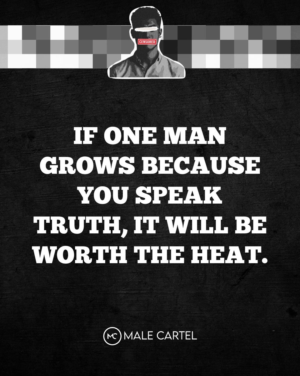 malecartel's tweet photo. Taking heat for your convictions is part of being a man. 

We’ve caught criticism for speaking clearly. But when one man says, “That helped me,” it reminds us that it’s all worth it. 

Don’t chase comfort. Stand firm.
If one life changes, the heat was worth it.
[1/2] https://t.co/jd4A28mxXT