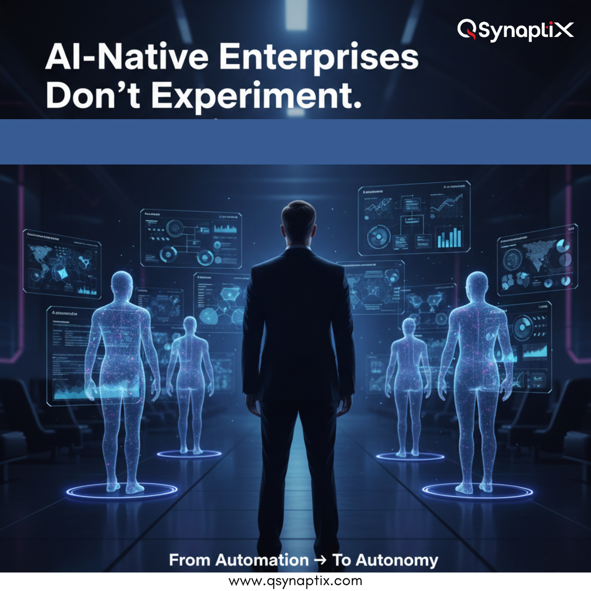 QSynaptiX's tweet photo. AI is no longer a feature. It’s the foundation.

The shift is clear in 2026:
• From assistance → to autonomy
• From tools → to intelligent workflows
• From data volume → to data clarity
• From automation → to agentic execution

#AILeadership #AgenticAI #EnterpriseAI https://t.co/yKzLE86w7E