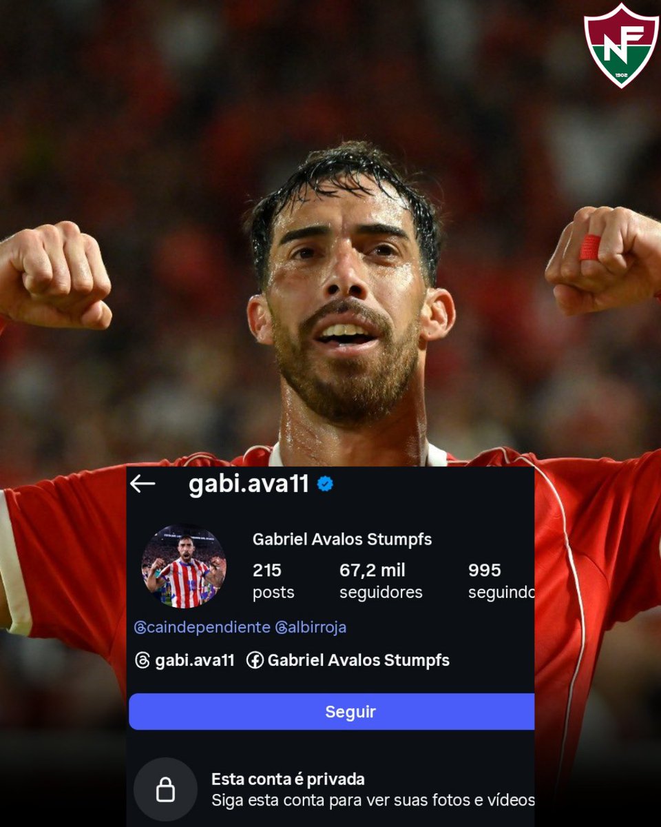 NasceOflu's tweet photo. Após a repercussão negativa da negociação do Fluminense com o atacante Gabriel Avalos, a torcida tricolor foi em peso ao perfil do jogador para pedir que ele não viesse para o Fluminense.

O jogador trancou o seu perfil após a reação negativa da torcida tricolor.

Novamente eu falo: a maior culpa é do senhor Mário e do presidente Matheus Montenegro, junto com o seu vice, Tenório.