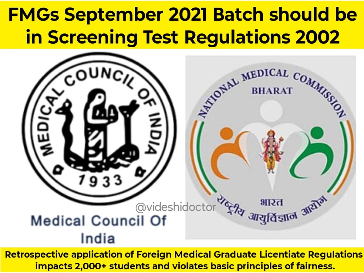 videshidoctor's tweet photo. Who joined foreign medical uni in Sept 2021 before 18 Nov 2021 acted under the Screening Test Regulations.Eligibility can't change after admission. Retrospective application of FMGL Regulations impacts 2000+ students & violates basic fairness.
#2021batchUnderScreenigRegulation https://t.co/5FUq33qJI9