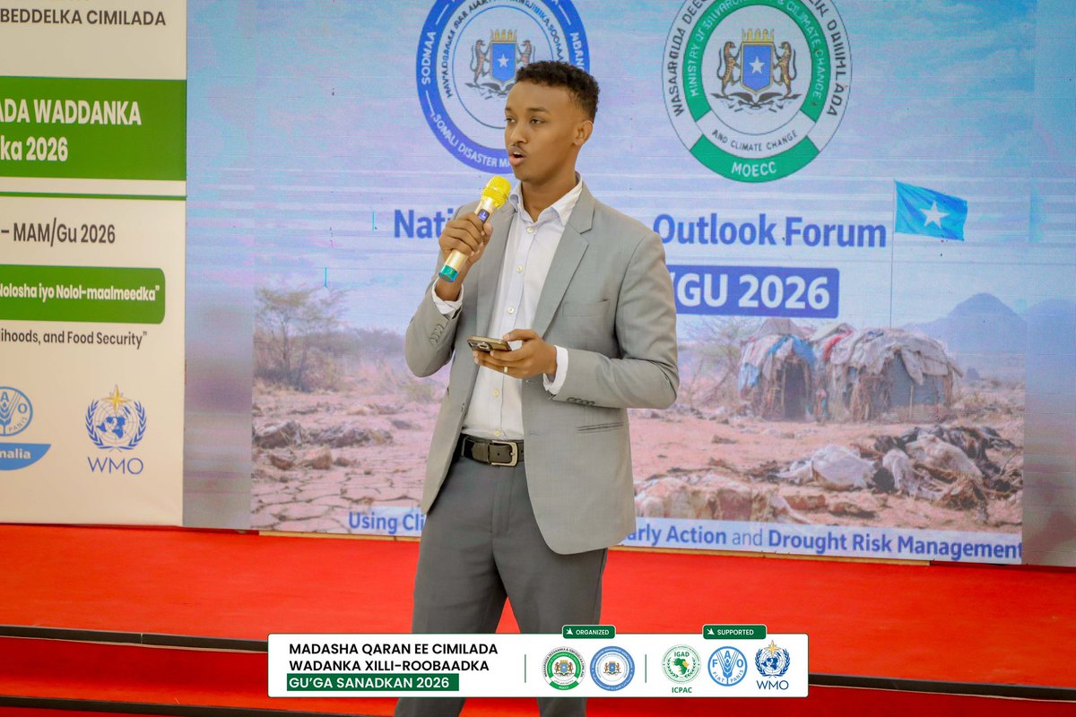 liibaanrufaaci's tweet photo. Glad to join Somalia’s National Climate Outlook Forum for Gu 2026. Above-average rains are expected, but dry spells, floods, and rising temps are risks, highlighting the need for preparation and coordination.

#Somalia #NCOF #ClimateOutlook #Gu2026 https://t.co/UXQ4Mhjrig