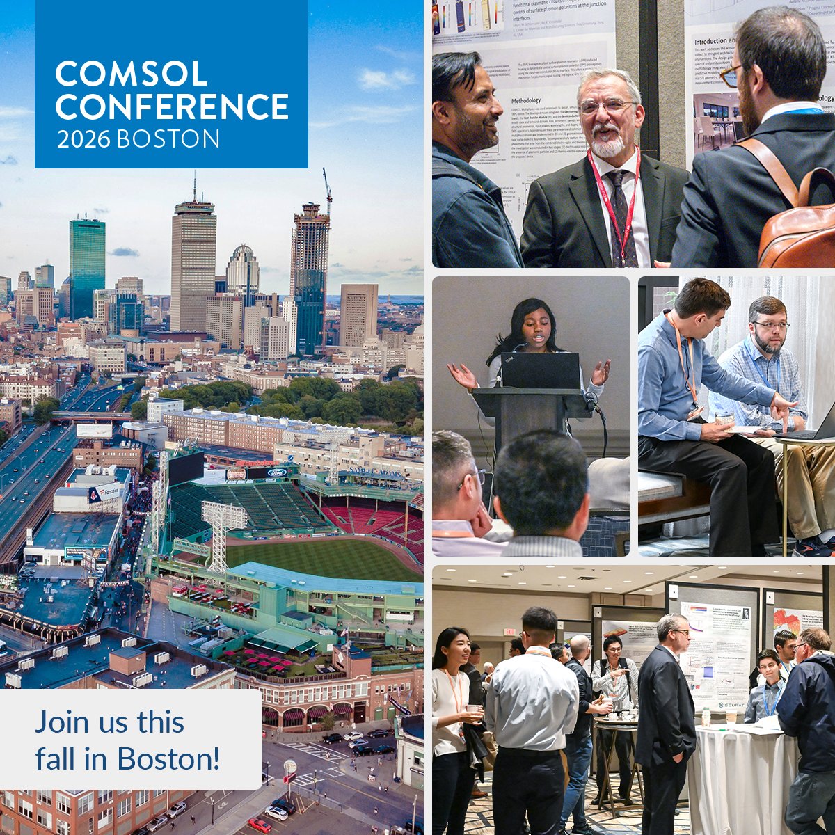 COMSOL_Inc's tweet photo. Registration for the COMSOL Conference 2026 Boston is now live!🎊 Join us October 7–9 to connect with experts across industries, attend keynote talks and minicourses, and showcase your work in the new COMSOL Innovation Contest!

Register now 👉 https://t.co/JvgpvFD2nz https://t.co/yySvE5MIpK