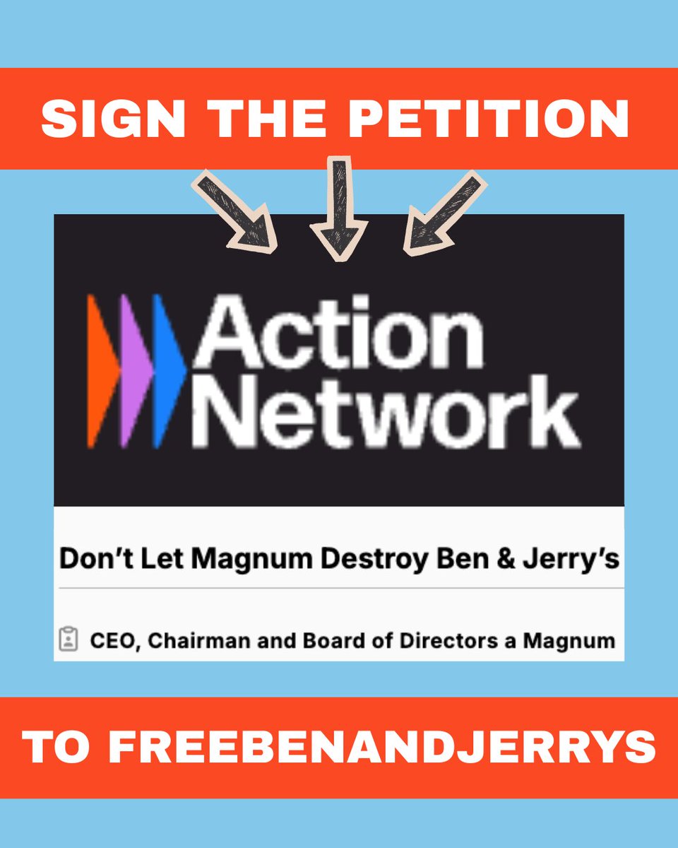 Sign the petition to #FreeBenandJerrys NOW! 

LINK IN BIO

Stand with me and DEMAND that the Magnum Corporation restore Ben &amp; Jerry's Board of Directors and transfer ownership to a group that will protect the mission and values of the company for the future.