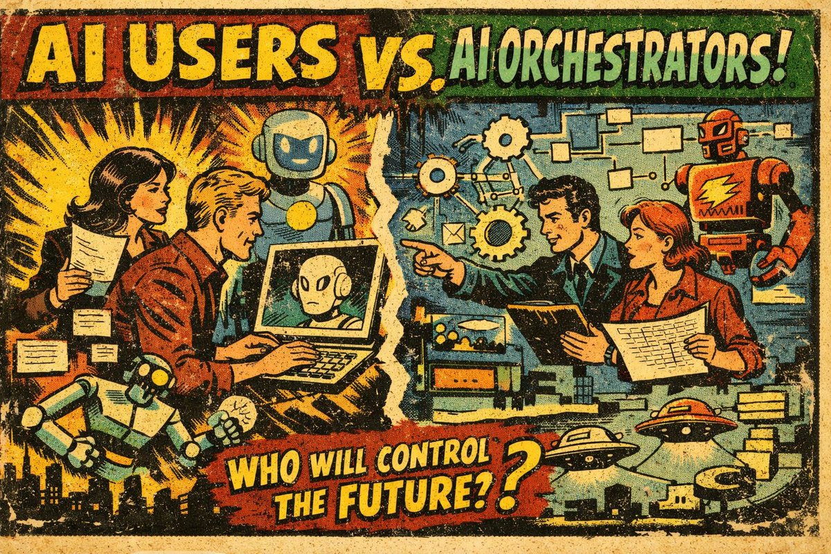 bencoding's tweet photo. The gap won’t be AI vs humans. It’ll be AI users vs AI orchestrators.
AI users get outputs. AI orchestrators design systems that deliver outcomes.
Prompting is table stakes. Orchestration is the moat.
https://t.co/x5s8Fp2CUc 
#AI #ProductEngineering https://t.co/JuTZYQ34PT