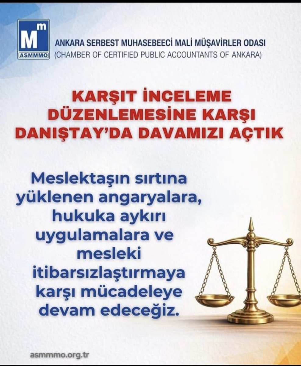 Karşıt inceleme tutanağı düzenlemesine karşı dava açan ASMMMO’mıza teşekkür ediyoruz. 
Mali Müşavirlerin yok sayılmasına HAYIR.