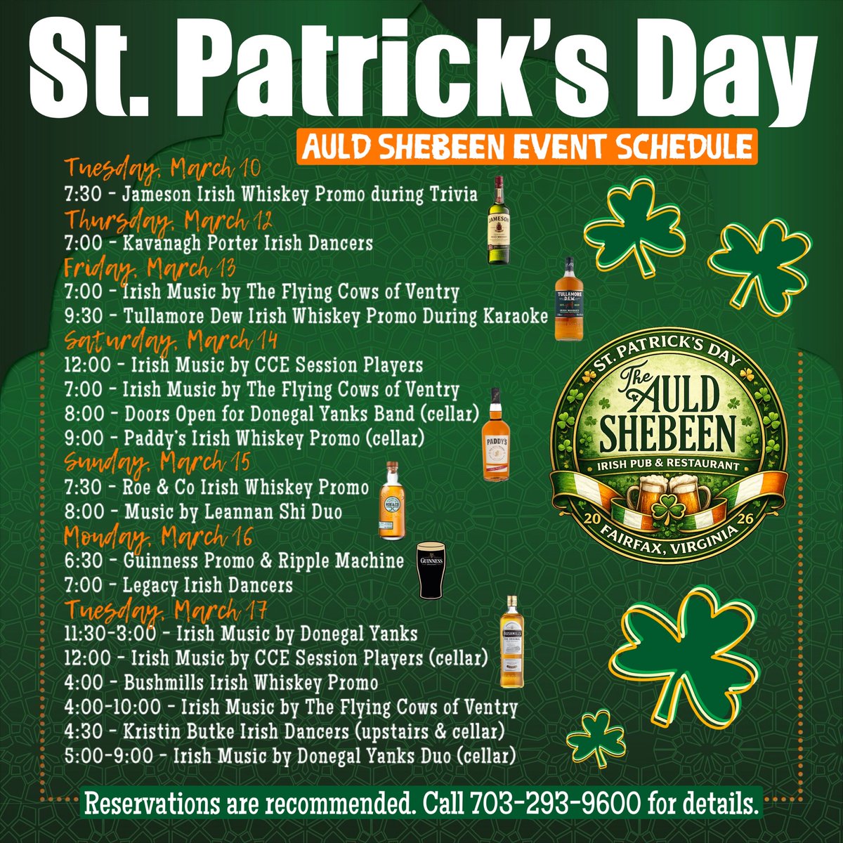 We’ll be celebrating St. Patrick’s Day with a week-long series of events featuring some fantastic musicians, dancers and food and drink specials. Check out our calendar of events here!