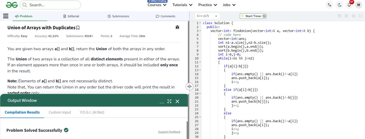 Harshith287's tweet photo. Day 7/60 Solved today’s GeeksforGeeks Problem of the Day as part of the #geekstreak60 challenge powered by NPCI.
Use sorting and 2 pointers .
@geeksforgeeks
@NPCI_NPCI
#npci #geeksforgeeks #DSA #CodingDay https://t.co/QKRPU1P4h9