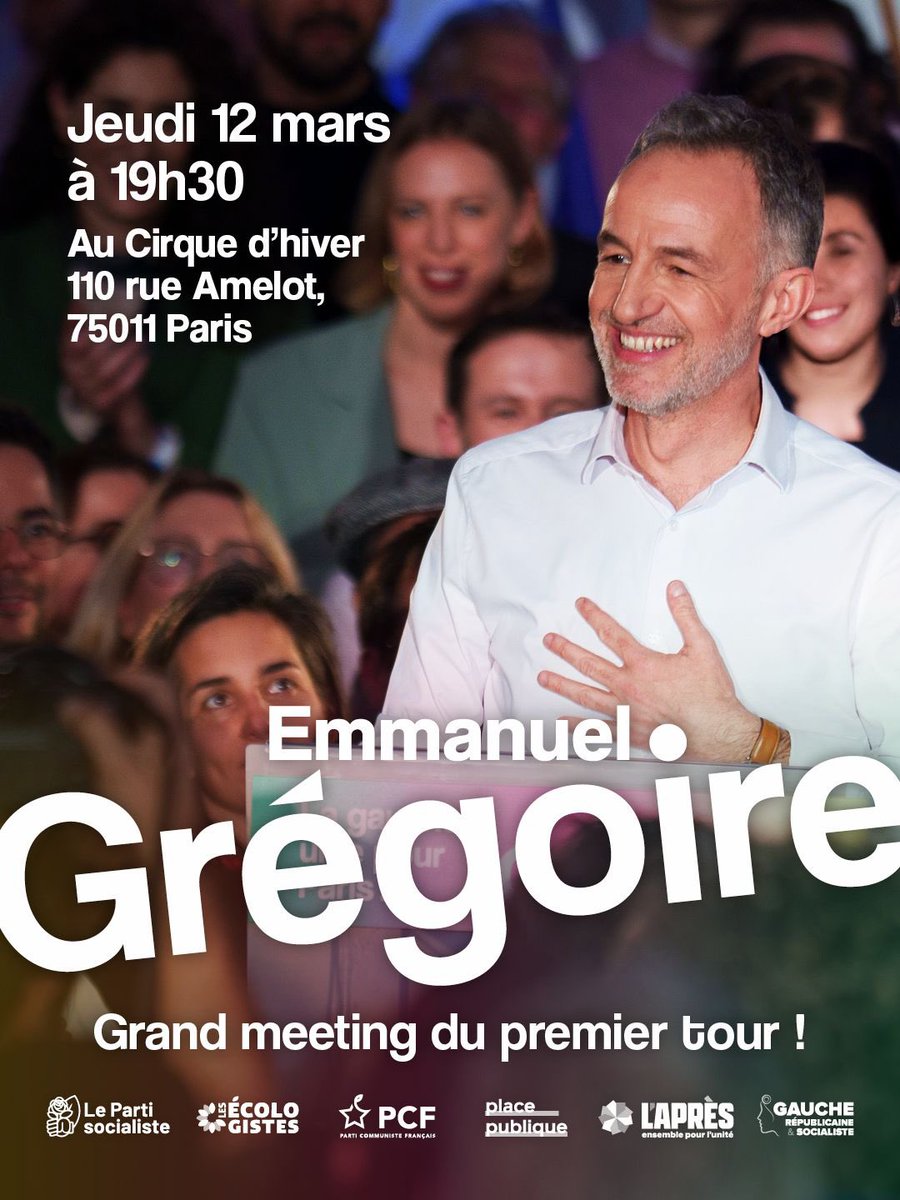 📣 Jeudi 12 mars, rendez-vous à 19h30 au Cirque d’hiver !

À quelques jours du premier tour des élections municipales, je vous invite à un moment de rassemblement et de mobilisation pour gagner Paris face à la droite extrême de Dati et l’extrême droite de Knafo ! 

Soyez