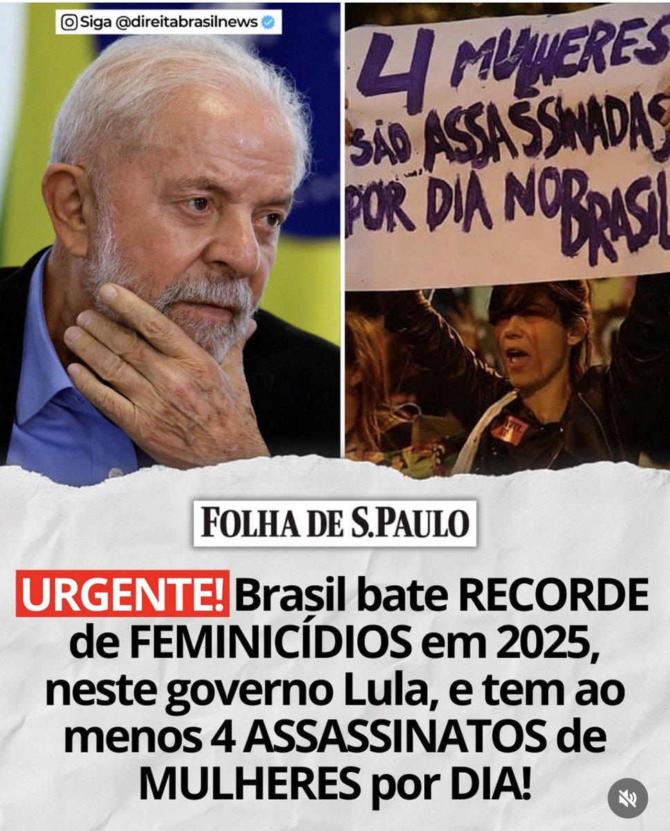 paulodetarsog's tweet photo. RECORDE DE MULHERES ASSASSINADAS DURANTE O "GOVERNO" LULA.

O Brasil atingiu em 2025 o maior número de assassinato de mulheres desde que o crime foi tipificado como "feminicídio" em 2015.

O "governo" Lula é bom para quem mesmo? https://t.co/r0z8p834kF