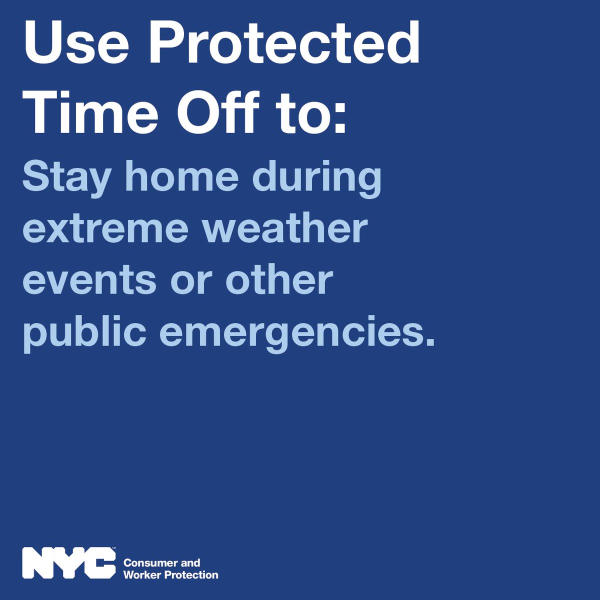 helloDCWP's tweet photo. 🚨ATTN: Today’s snowstorm is a declared public emergency, so New Yorkers can use their Protected Time Off to stay home from work today.
 
Most workers get 40 to 56 hours of paid Protected Time Off: https://t.co/RLYOUMuocP https://t.co/SZAHfBvKtq
