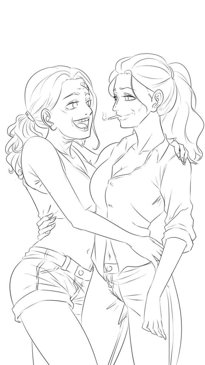 MBartolovic's tweet photo. WIP for now, as I intend to properly finish it. For those that read One Piece, do you remember the "what if future good/bad end" of the characters? I thought it would be fun to ship the bad end of Nami and Robin haha. I'm actually surprised I haven't seen that somewhere else yet. https://t.co/XSXc2EOspu