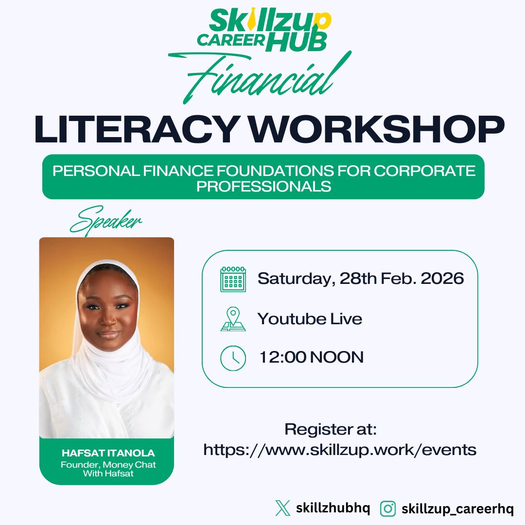 skillzhubhq's tweet photo. We’re hosting Hafsat Itanola for our Financial Literacy Workshop.
Chartered Accountant. Financial Education Instructor.
7,000+ trained across Africa.
📅 Feb 28, 2026
🕛 12PM
📍 YouTube Live
Register: https://t.co/LwNW65Y5uJ
#SkillzUp #FinancialLiteracy https://t.co/tTg5jgUX9q
