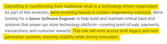 Take a look at some of the corporate level job openings at #GameStop. The theme here is a massive expansion into the eCommerce &amp; digital marketspace. Nearly 60% of openings are geared toward high-level engineering jobs which focus on cloud/TechOps, store systems, and SAP ERP
