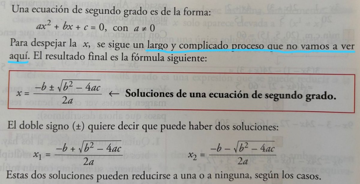 Para despejar x, se sigue un largo y complicado proceso que no vamos a ver aquí. Es lo que parece sugerir el currículo, pero como ni el profesorado está en condiciones de plantear situaciones al respecto ni el alumnado de aprender a razonar, disimulemos que hacemos matemáticas.
