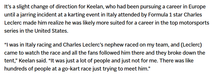 adrianfm94's tweet photo. Ojo a esto: Keelan Harvick, hijo de la leyenda de NASCAR Kevin Harvick que estaba indecidido entre dos mundos, ha renunciado a intentar llegar a la F1.

El motivo es para caerse de culo: unos imbéciles, disfrazados de fans de Leclerc, destrozaron su carpa en un evento de karting. https://t.co/rQD3cLoNFL