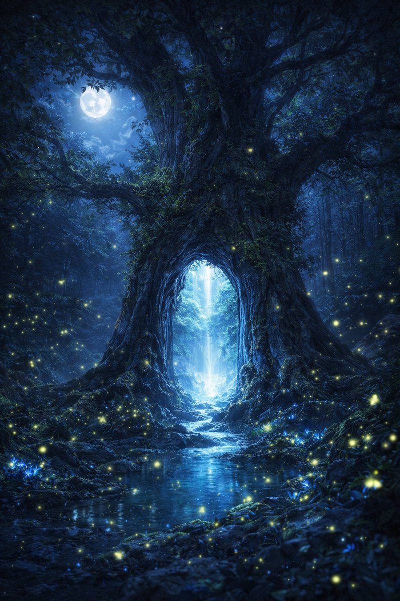 mythicportals's tweet image. The oldest tree in the forest keeps a secret door. Only those who listen to the water find it. Only those who trust the moon step through. 🌙🪶🌊 #MysticalTree #WaterfallMagic #FantasyPortal #MoonAndMoss #EtherealNature #InfiniteJourney