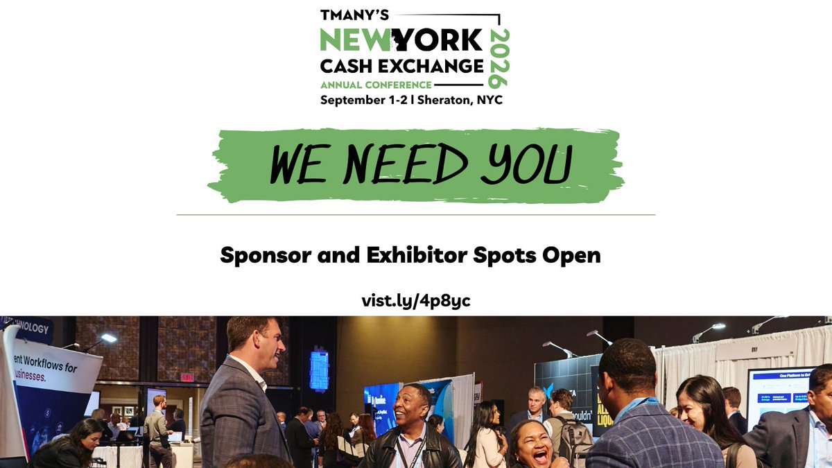 NYCE 2026 (Sept 1–2) sponsorships are moving fast. Early commitments get top visibility. If you serve treasury &amp; finance leaders (banking, fintech, payments, fraud, liquidity, forecasting, AI, TMS/ERP), lock in now: 

vist.ly/4sk3p
 #TMANY #NYCE2026