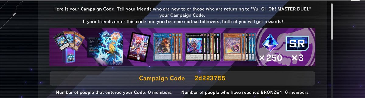 If you're a brand new / returning player to Master Duel I've got exciting news! You can pick up a ranked ladder ready deck plus a ton of other goodies for absolutely free. Just use my campaign code below and boom you're all set 🙂 #YuGiOhMasterDuel