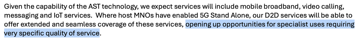 I have wondered at what #ASTS might mean,  in their response to Ofcom for future use of 2GHz, "by opportunities for special use cases due to specific quality of service." 

1st - it seems likely they mean high quality of service allowed by the largest commercial phased arrays in
