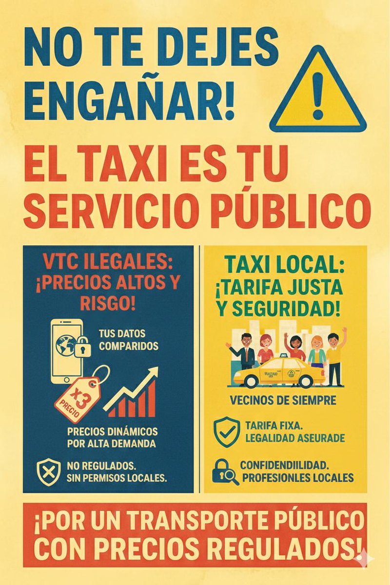 EscrichJuan's tweet photo. Señores de la GVA, el taxi no es el problema.
El problema es permitir desigualdad en la calle.
O hay regulación real para las VTC o habrá respuesta del sector.
#SalvemosElTaxi #TaxiCV #LeyVTC #RespetoAlTaxi #MovilidadCV https://t.co/0Yck1WCctr