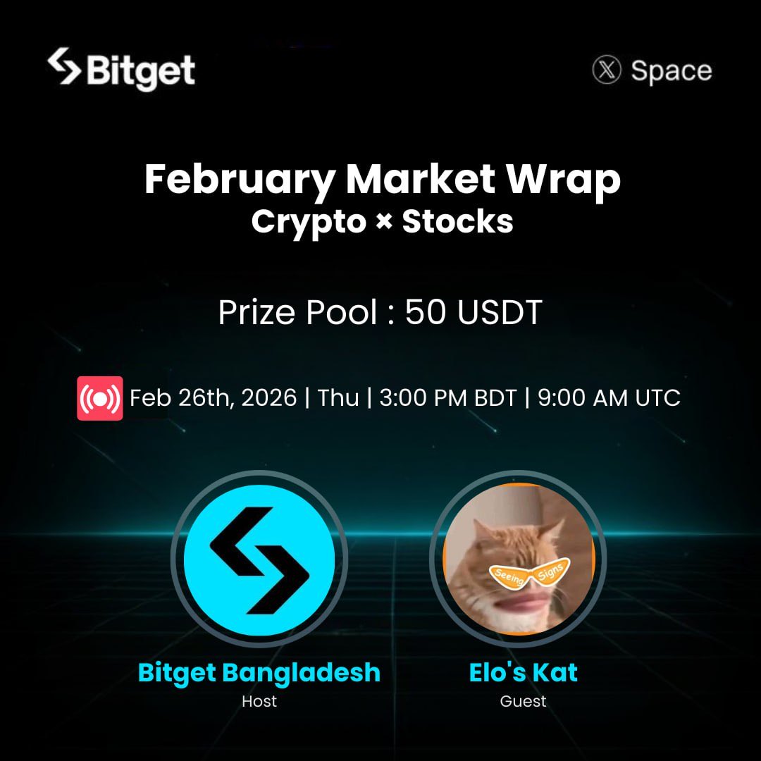 Torikbitget's tweet photo. 🎙 Join Our X Space AMA - February Market Wrap: Crypto × Stocks with @CircleVang

📅 Feb 26 • 3 PM BST (9 AM UTC)
🎁 $50 USDT Prize Pool

Market discussion • Live Q&amp;A • Quiz

🔔 Set your reminder &amp; join us live:
👉 https://t.co/06cCZwfT7y

Follow: @Torikbitget &amp; 
@BitgetBDT https://t.co/xduydmDETO