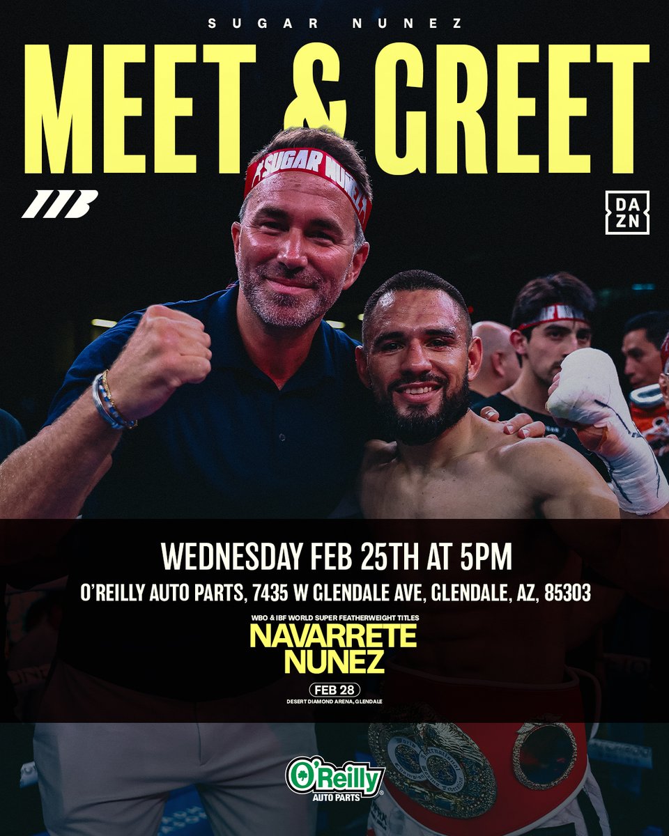 MatchroomBoxing's tweet photo. Meet and greet with IBF World Champion Sugar Nunez on Wednesday and Friday's weigh-in is open to the public 👊

Get on down if you're in Arizona this week. Full details 👇 #NavarreteNunez https://t.co/UrkVP6j56m