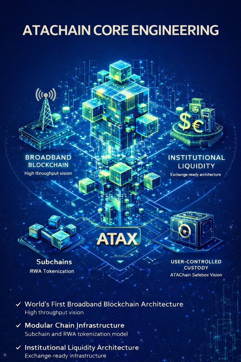 atachainatax's tweet image. 🔷 ATACHAIN Core Engineering

We don’t build hype.
We build infrastructure.

Broadband blockchain vision
Modular subchain architecture (RWA ready)
Institutional liquidity framework
User-controlled custody (Safebox model)

ATAX powers the core layer.

#ATACHAIN #ATAX