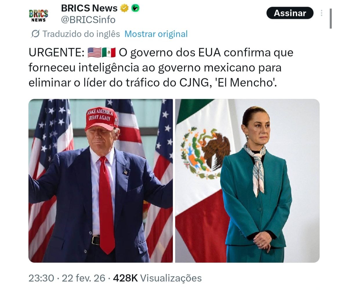 Saray_sandrac's tweet photo. Eles não mataram apenas um traficante de drogas.

Mataram um general do Estado Profundo.

“El Mencho” era intocável há 30 anos. Ele tinha drones. Veículos blindados. Minas terrestres. Ele derrubou um helicóptero militar. A CIA fez vista grossa.

Por quê?

Porque ele não traficava apenas drogas. Ele traficava crianças.

Na manhã de domingo, a inteligência de Trump levou as Forças Especiais mexicanas diretamente à sua porta em Tapalpa, Jalisco.

Ele morreu no helicóptero.

Seu filho — prisão perpétua.

Sua filha — presa.

Seu império — em chamas.

Neste momento, seus soldados estão incendiando ônibus em Guadalajara. Estão tirando pessoas dos carros. Estão em pânico.

Ótimo.

Esse é o som de um império moribundo.

Trump tirou o dinheiro deles com tarifas.  Trump expôs a rede de chantagem deles com os arquivos de Epstein.
Agora Trump está eliminando os capangas deles, um por um.

Isso não é política. Isso é guerra. E as serpentes estão perdendo a cabeça.