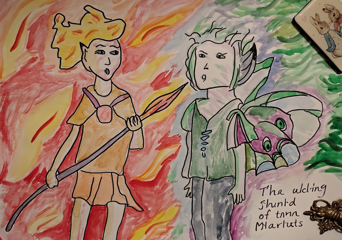 Ninawildflower's tweet photo. I am NOT a painter, but I got some "creative direction" from my son, who is.
He suggested "A Midsummer Night's Dream", gave me a pencil, then pen, then watercolours.
If you know that #CovidIsNotOver and you have created something, please post it somewhere.
#RealityFantasy https://t.co/ARE8i7p60D