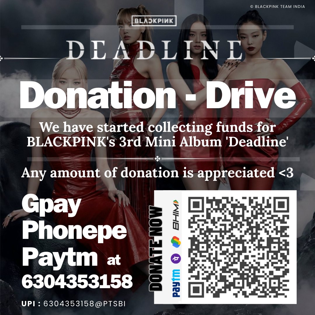 blinks_india's tweet photo. Still stuck at the same amount, comeback is in less than 4 days 🚨 and need your support 🙏🏻

Current funds 💰 : 2251rs | Goal 🎯 : 8000+

➖ DONATE US via GPay, Paytm, PhonePe 
at 6304353158 🇮🇳

*Share the post
#BLACKPINK_DEADLINE 
@BLACKPINKIndia @BlinkINDIA_ https://t.co/aNifn2oAt2