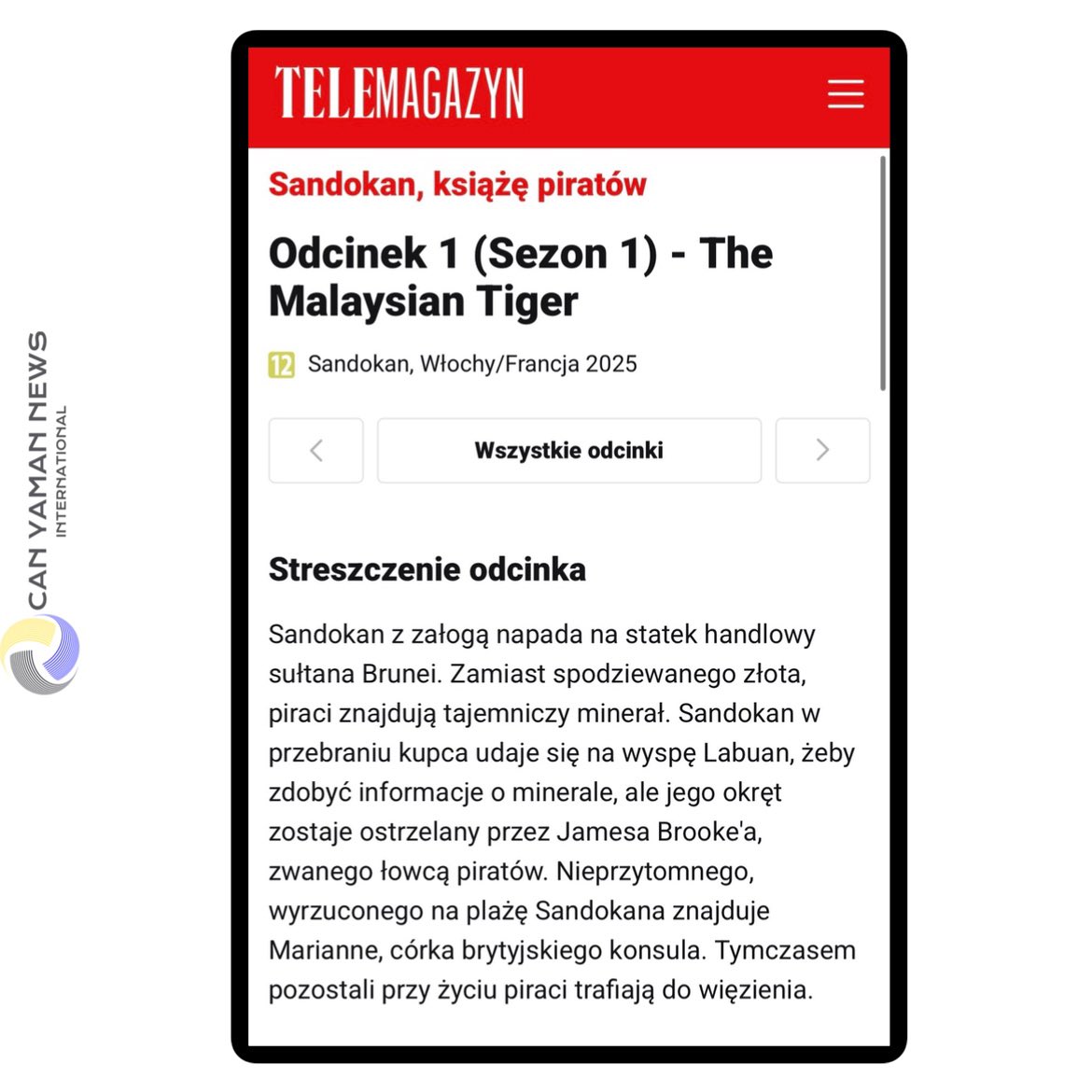 🇵🇱 📺 |TVP 2  Poland - Premiers #Sandokan: The Pirate Prince starring #CanYaman and international cast on Sunday 8th March 2026 at 17:15 local time with its first episode. 

TVP2 is currently second most watched TV station in Poland. 

telemagazyn.pl/sandokan-ksiaz…

Credit info