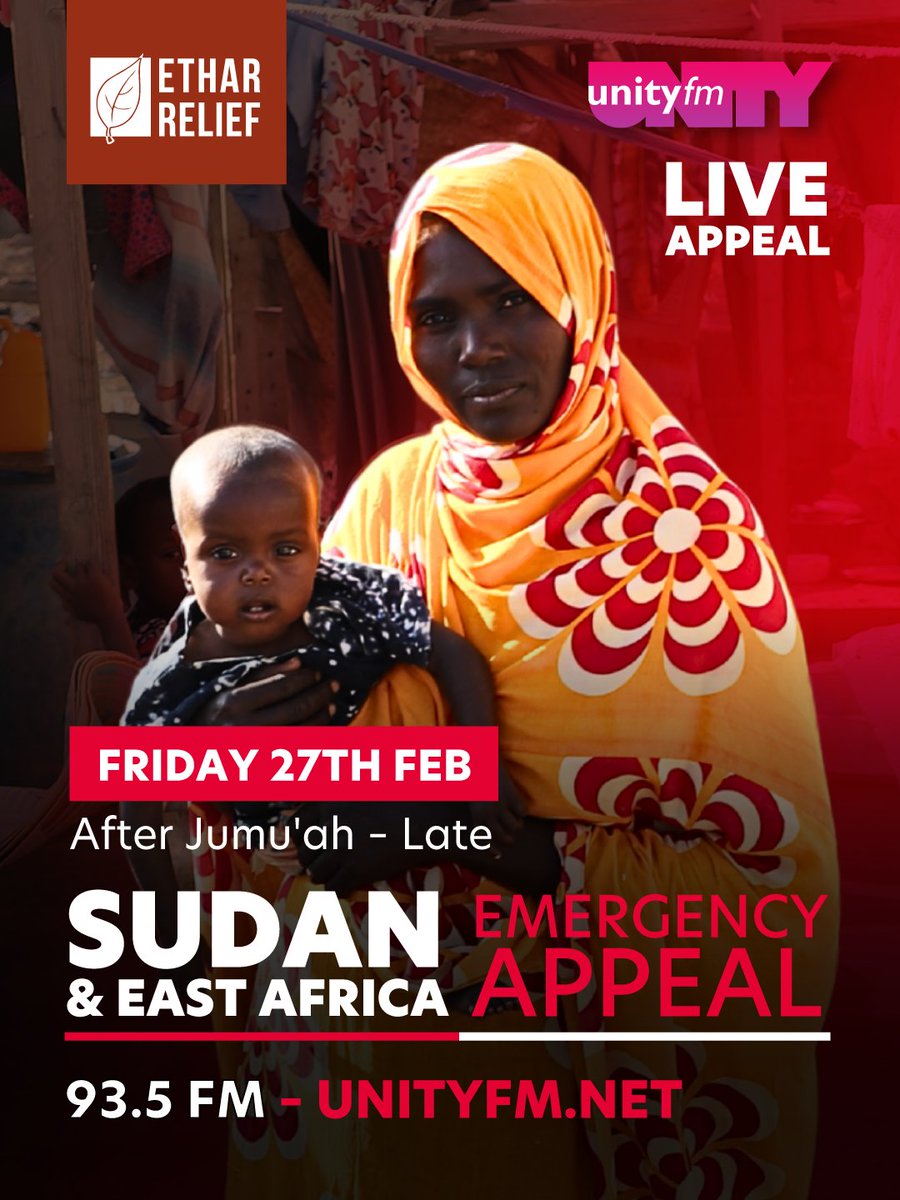 Ethar relief will be live on Unitfy FM for Sudan

Tune in on Friday 27th Feb after Jumu'ah

#sudan #unityfm #etharrelief #ramadan2026 #forsudan #ramadan #iftar #donate #sadaqah