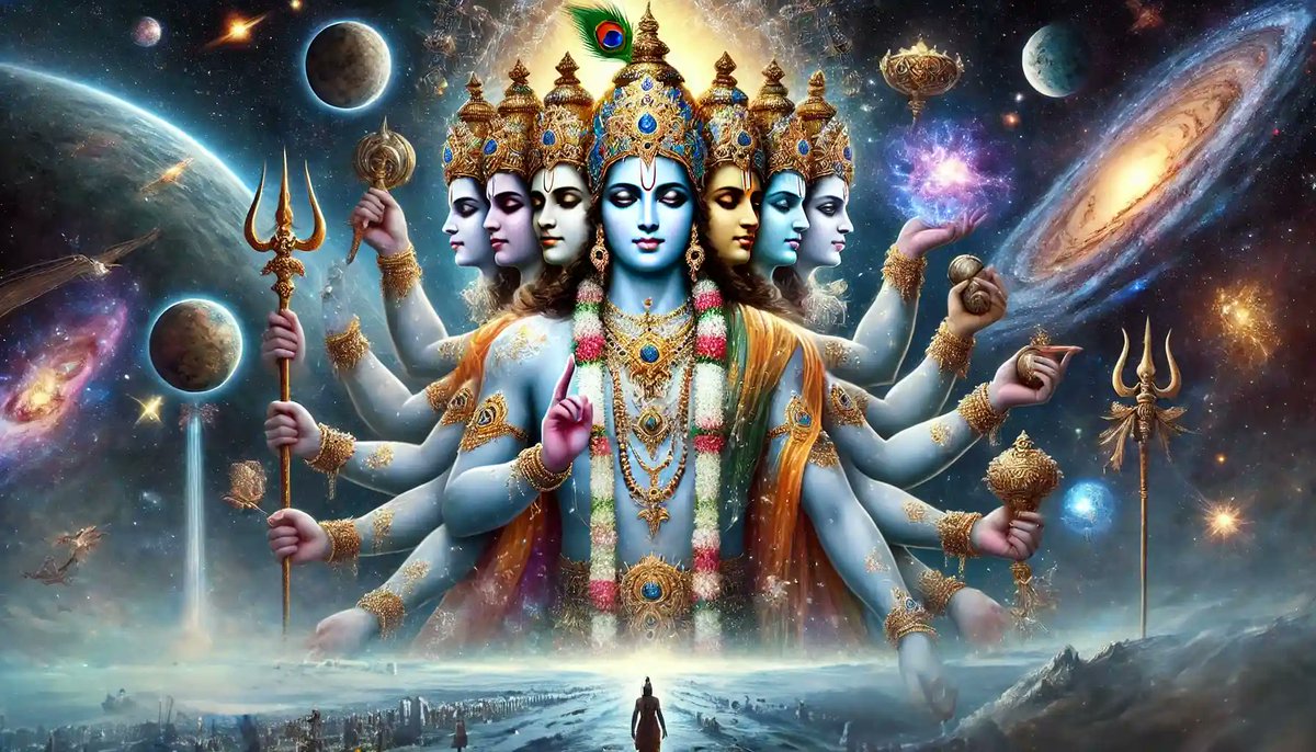 geetopdesh's tweet photo. Feeling small in the universe? Krishna reveals His infinite form:

All existence is Him—planets, stars, beings, time itself. 🌌

Reflect on your place in the divine whole.

Which part of the Gita's cosmic vision inspires you most? Quote or share!
#Geetopdesh #Vishvarupa https://t.co/zV09mYgoTW