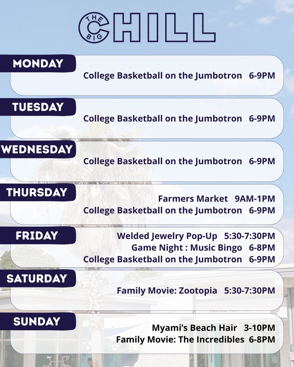 Who's ready for a full event lineup?! 🙌 Check out what's happening this week! Come hungry, stay for the fun🎵 🎬 😎 

#thebigchill30a #hey30a #30aevents #southwalton #sowal #visitsouthwalton #watersoundbeach #30alife #30aeats #30a