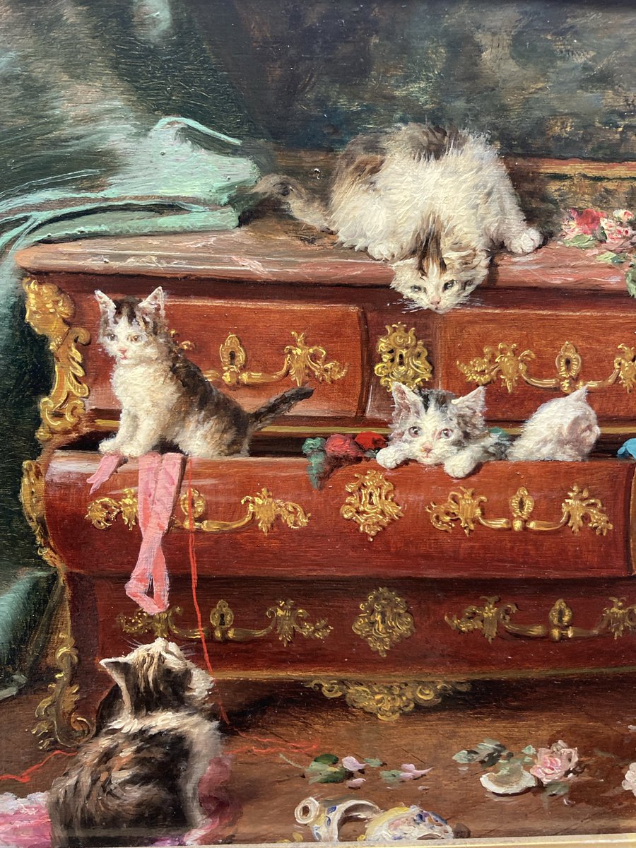 絵画の中に何匹いるでしょうか、ふわふわやんちゃな猫たち。この絵画を