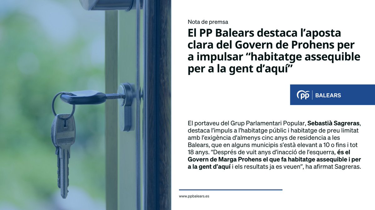 El PP Balears destaca l’aposta clara del Govern de <a href="/MargaProhens/">Marga Prohens</a> per a impulsar “habitatge assequible per a la gent d’aquí”

Tota la informació 👉 cat.ppbalears.es/el-pp-balears-…