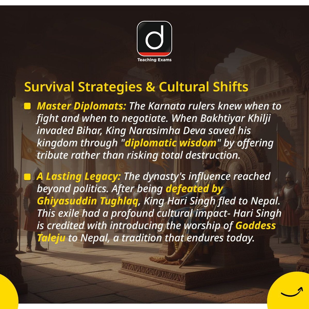 Drishtiteaching's tweet photo. From the rise of Nanyadeva to exile in Nepal, the Karnata dynasty shaped Mithila’s politics, diplomacy, and cultural legacy for centuries.

#KarnataDynasty #MithilaHistory #MedievalIndia #IndianHistory #Simraongarh #Nanyadeva #HariSingh #Taleju #DynastyRiseAndFall #HistoryUncovered