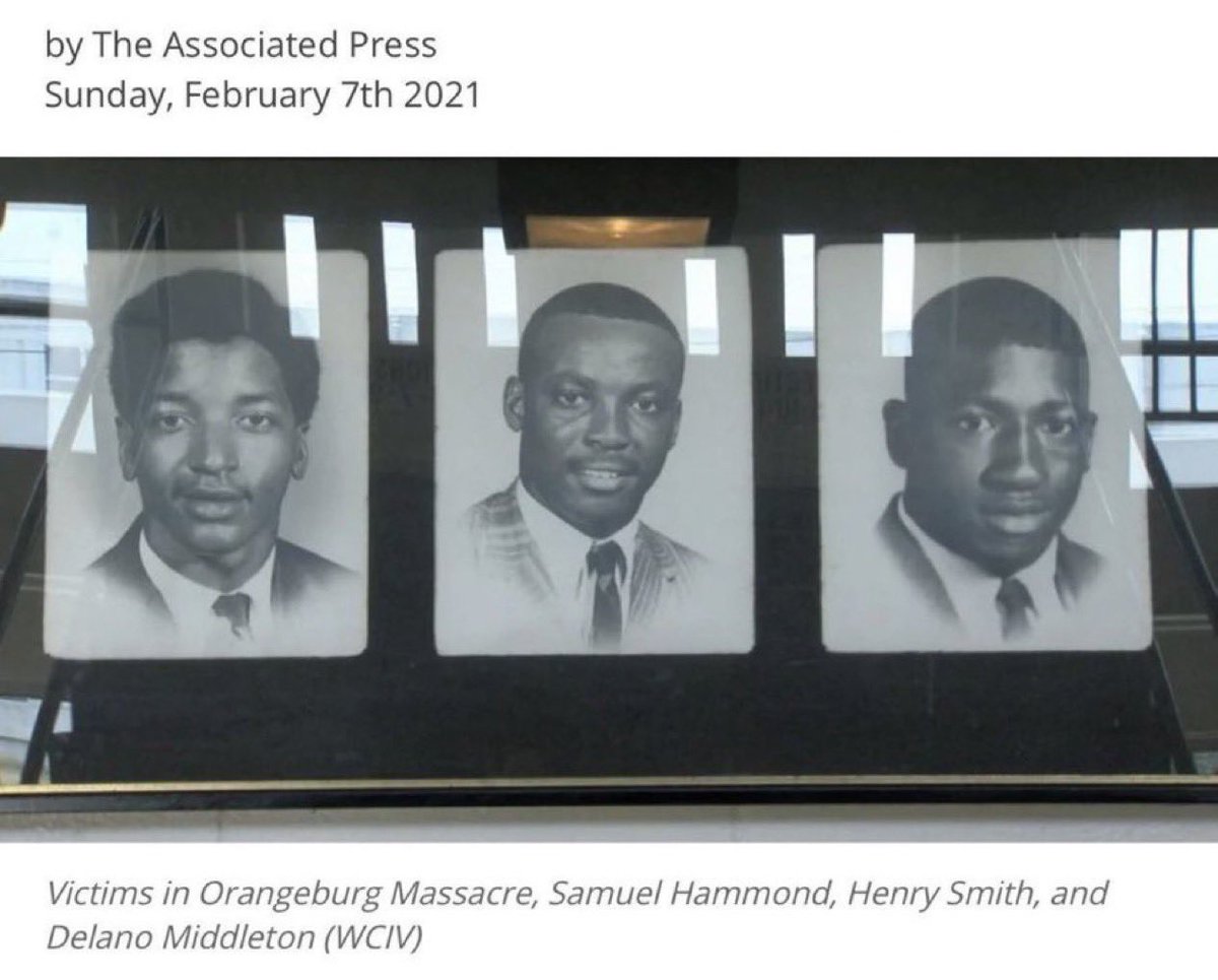 On February 8, 1968, the Orangeburg Massacre took place on the campus of South Carolina State College. 

Cops fire at 200 unarmed Black students engaging in a civil rights protest at the college to integrate the local bowling alley. 

Three Black men were killed, 28 were wounded.