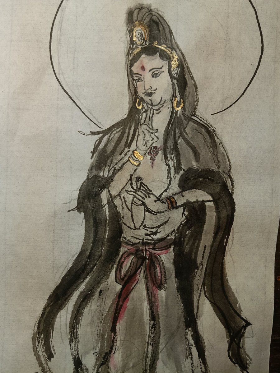 観音菩薩練習 #水墨画 #墨絵