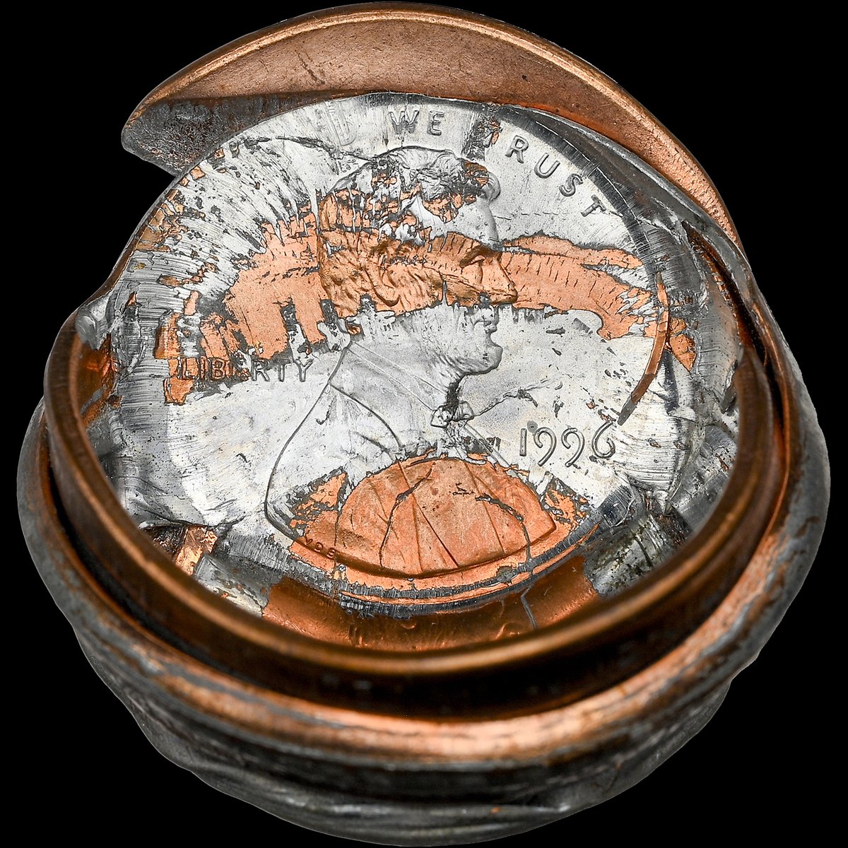 NGCcoin's tweet image. Coin of the Day: For #MintErrorMonday, here is a 1996 Lincoln Cent struck with three bonded planchets. You can find this in a Heritage sale of error coinage: tinyurl.com/2rb3n2ey #rarecoins #errorcoins #cent #penny #lincolncent #bondedtrio #uscoin #coincollecting #numismatics