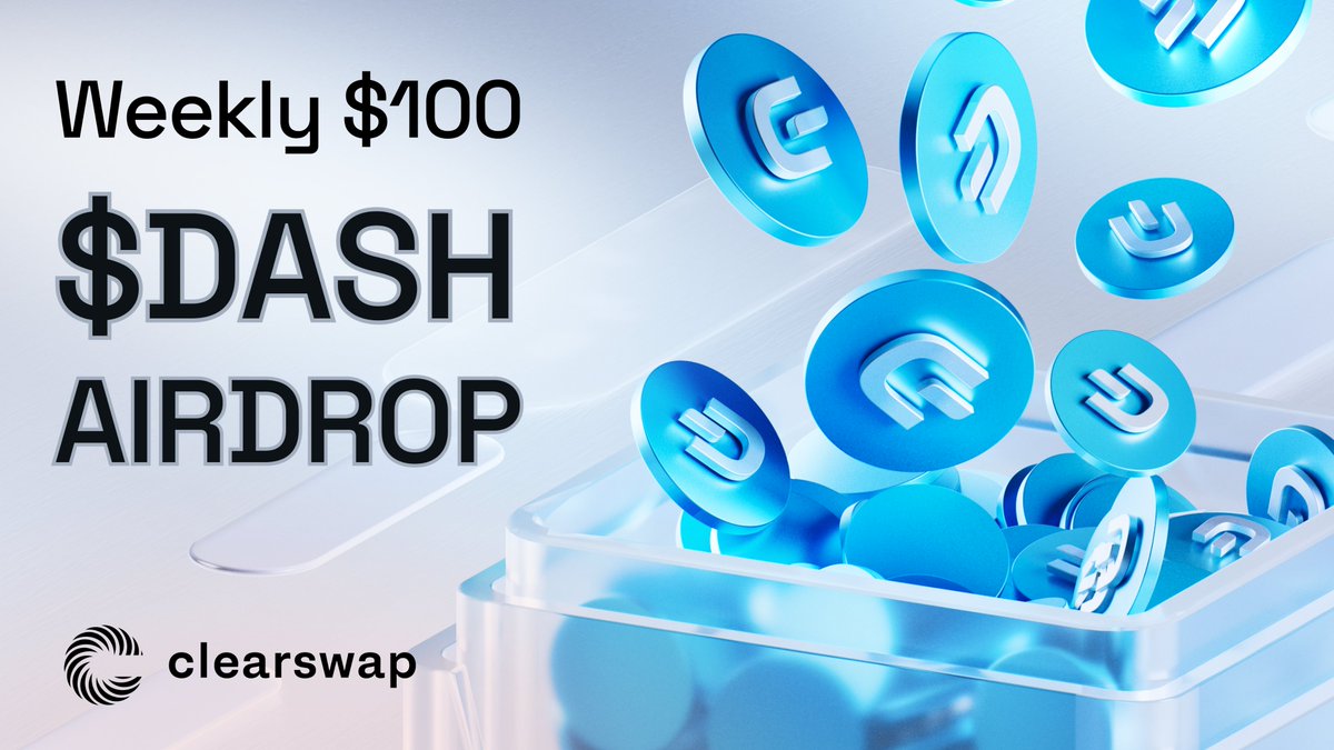 New week — new campaign! 🥳

We’re happy to announce our regular weekly giveaways for the <a href="/Dashpay/">Dash</a> community! 💙

Starting this week, we’re giving away $100 every Friday to 5 lucky winners who swap to $DASH via ClearSwap.

First draw: Feb 27 🗓

Using private swaps (available