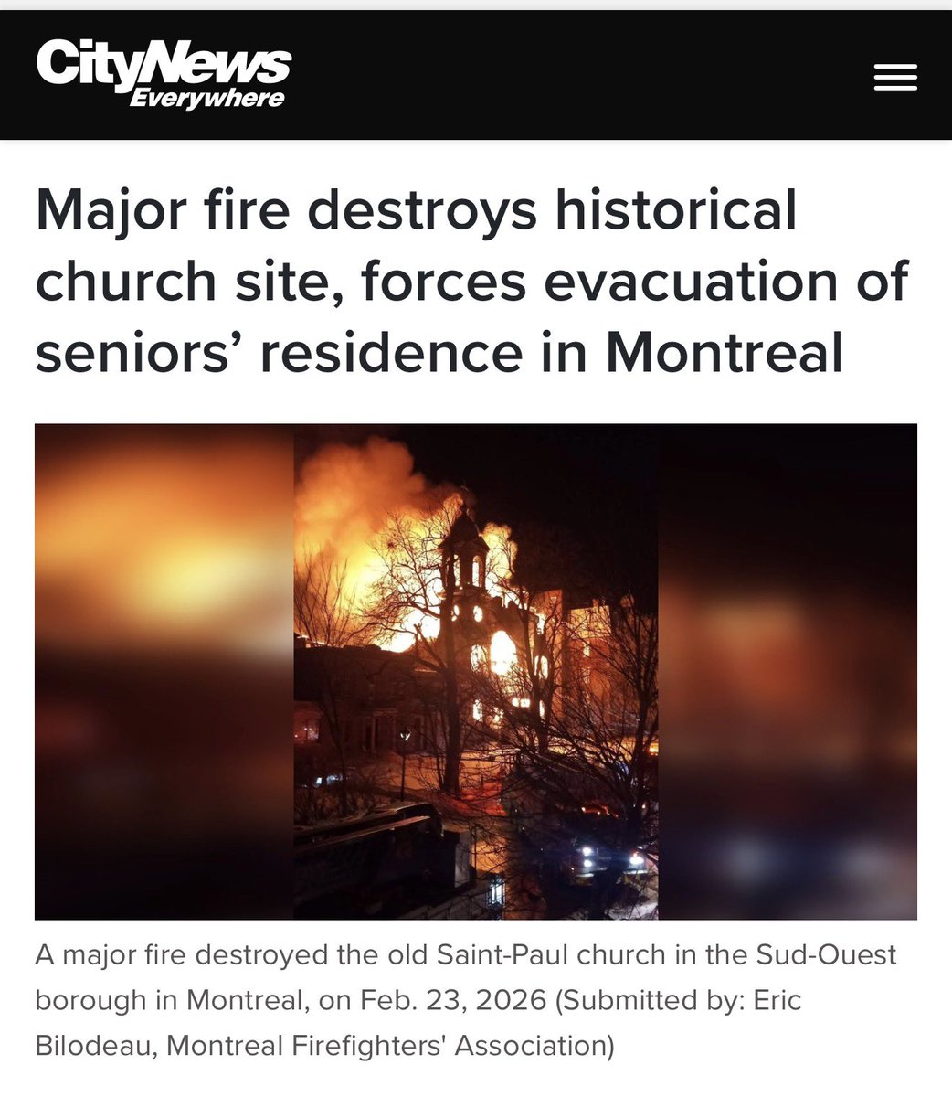 Another church burned down in Canada — this time overnight in Montreal. The fire is not yet under control.

Christianity is under attack!
