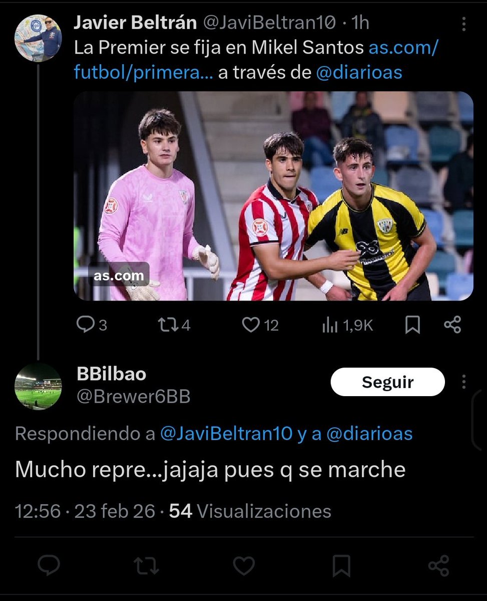 Siempre me va a hacer gracia en este tipo de noticias el retraso de algunos sin tener ni puta idea del jugador, que en este caso es más del Athletic que el arco.

Por cierto el que tiene que empezar a hacer hueco es otro, más que nada porque le mete mil vueltas.