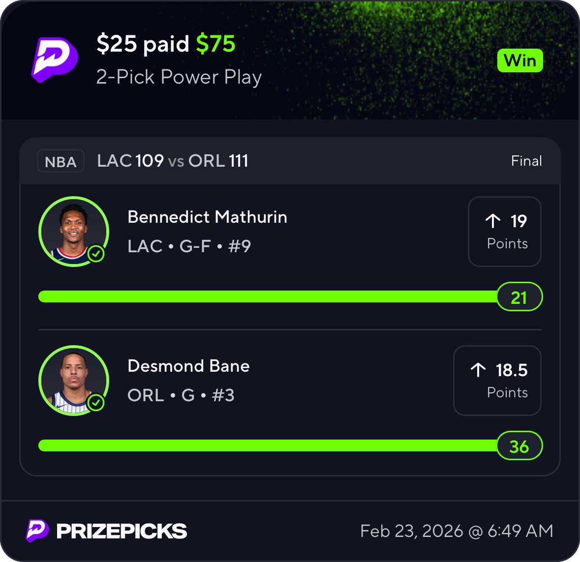 BarnFantSports's tweet photo. Sunday Funday winning slips 👇⬇️

Building that bankroll 💰

#prizepicks #NASCAR #Magic #Clippers https://t.co/xvm0krSuah