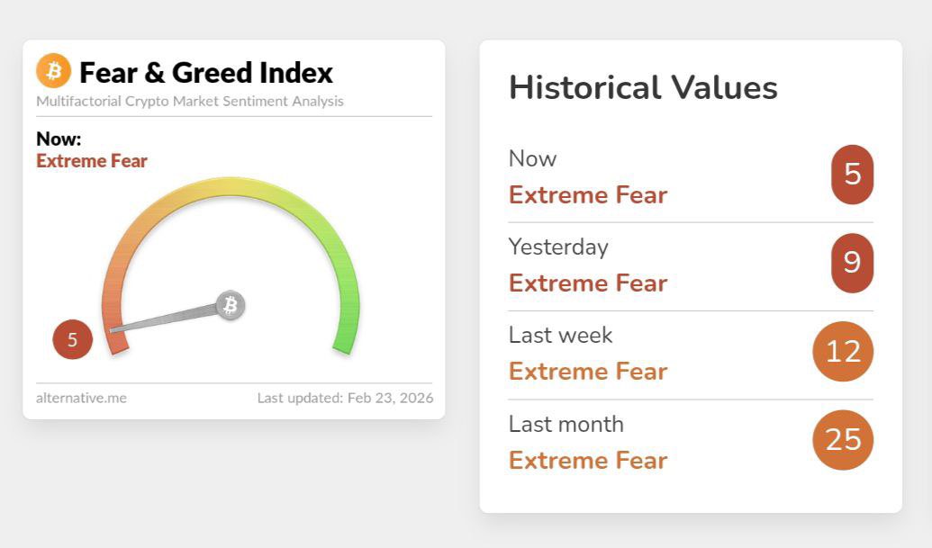Fear &amp; Gread at 5 rightnow!!!

The lowest readings have ever recorded

Is this the actual bottom?
Are we gonna wxpect some green candles after this 📈