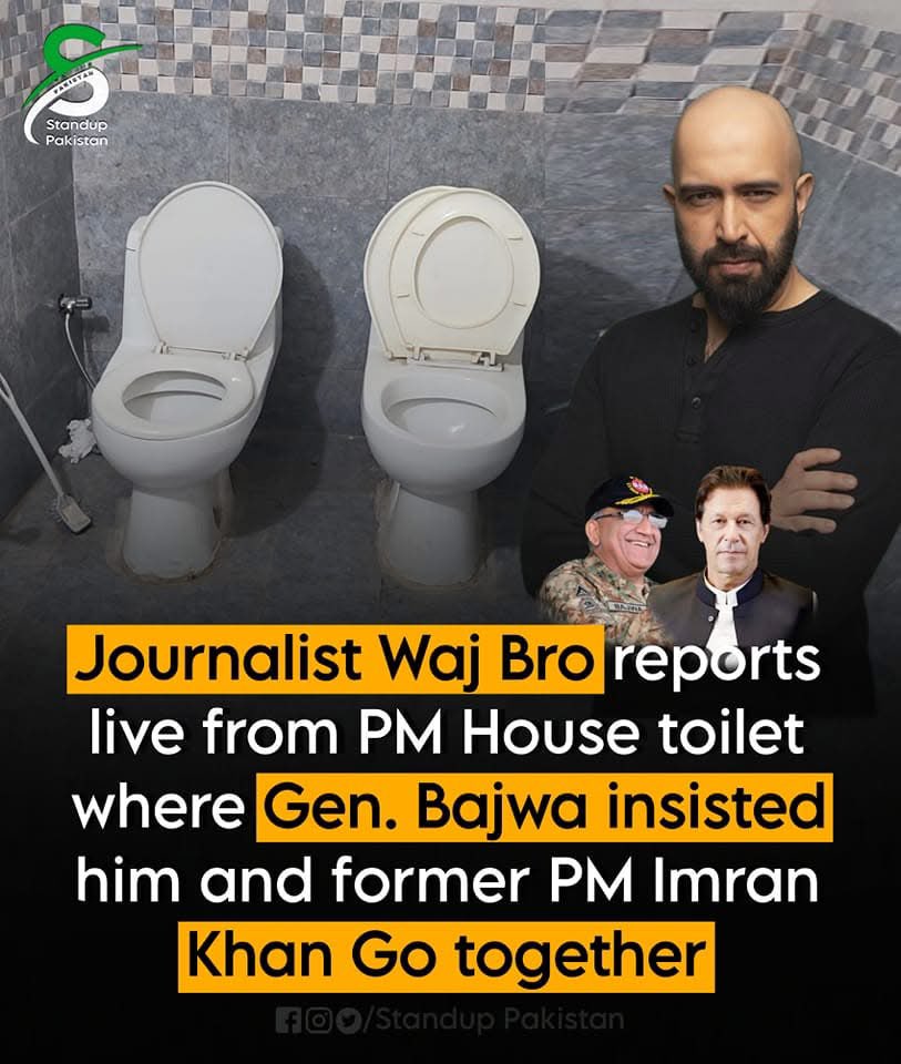 ShamaJunejo's tweet image. The whole lot of #ProjectImran has bounced back to their own creators. 
Wajahat was once a key troll for ISPR’s “Project Imran” and was even escorted by military officers to ridicule former Prime Minister Nawaz Sharif by sharing his toilet’s photos.
He’s still doing the same